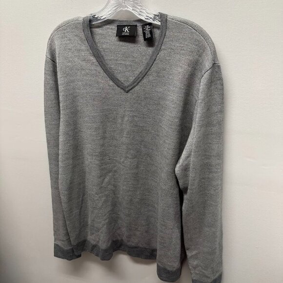 Calvin Klein Men's Merino Wool Blend V-Neck Sweater | Gray Size Large - Picture 4 of 12